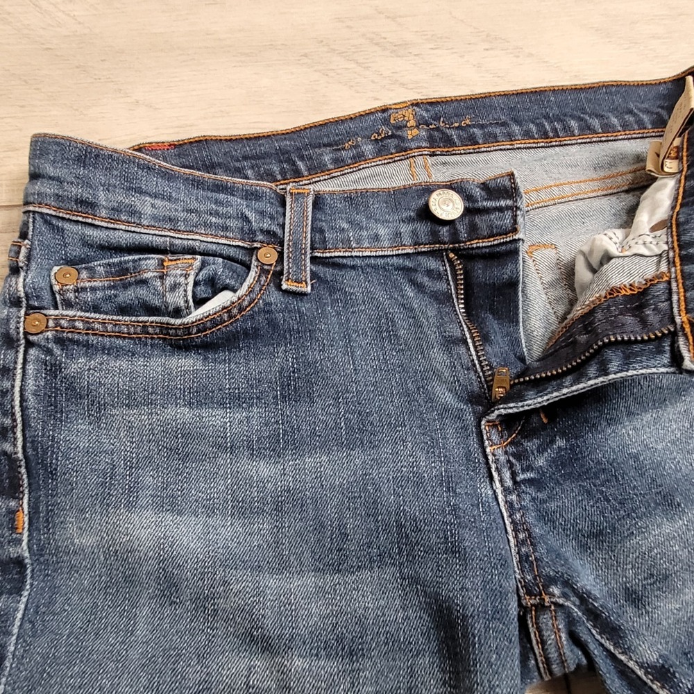 ๐7 For All Mankind Jeans Womens 29 Indigo Wash Fading DOJO Flareโ Bootcut USA - Picture 6 of 16